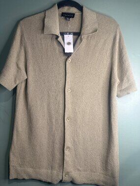 Premise Men's S Knit Button Front Shirt Matcha Green Cotton Nylon NWT Collared